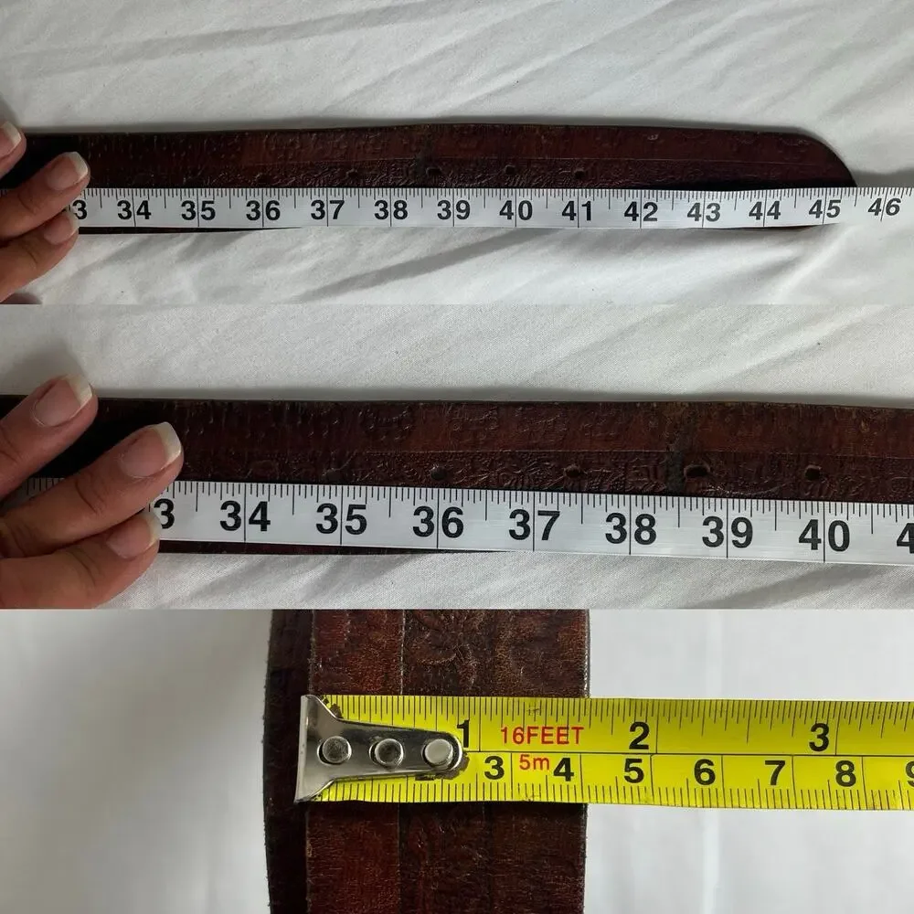 Unbranded Brown Leather Belt Mens Size 38, braided and floral tooled pattern